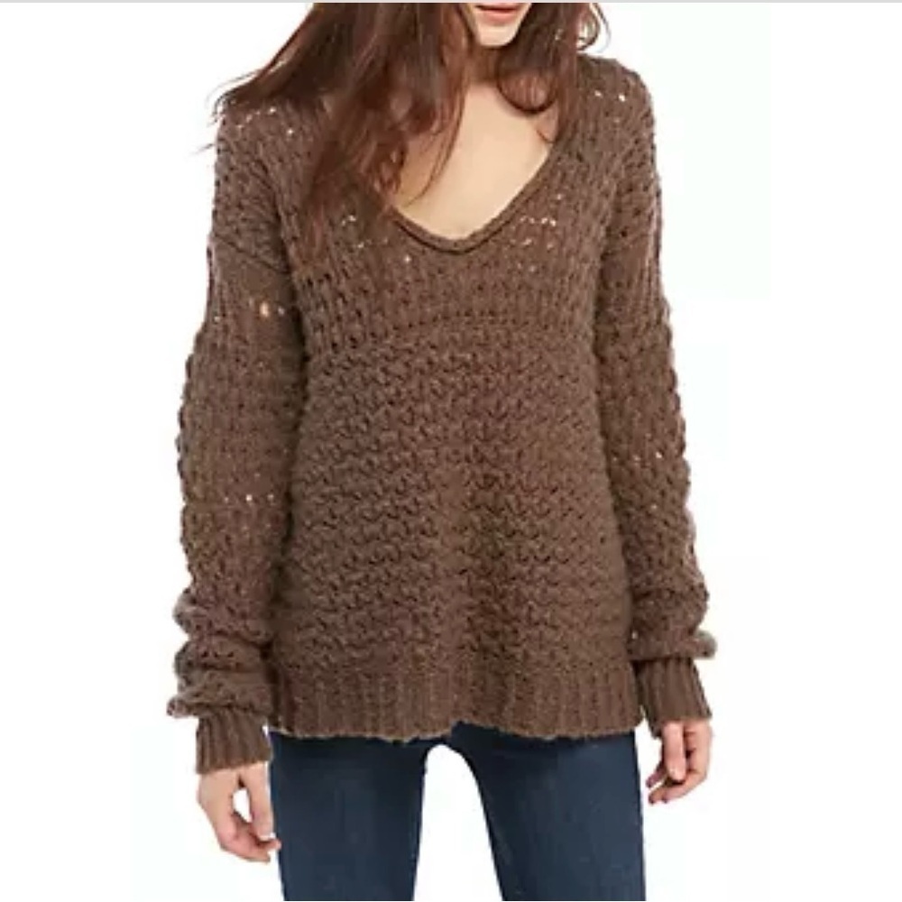 Free People Brown Crashing Waves Pullover sweater size S
